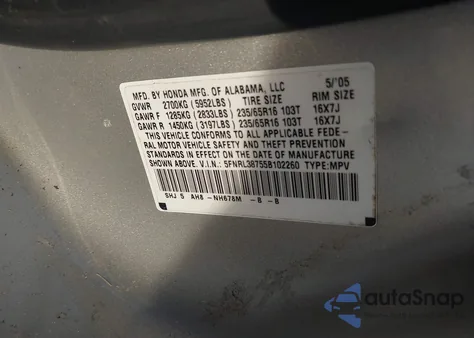 2005 Honda Odyssey Ex-L из США, поврежденный, VIN 5FNRL38755B102260